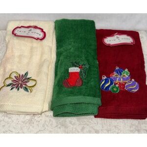Trim A Home Christmas Towels Set of 3‎ Embroidered Holiday Decor